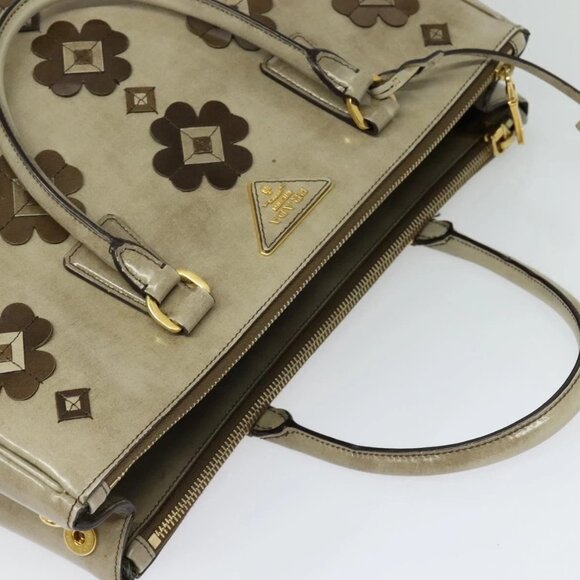 PRADA Hand Bag Enamel 2way Beige Gold Auth - Picture 6 of 16